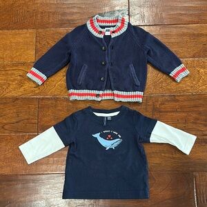 Janie and Jack Navy sweater and Whale Graphic Long-sleeve Shirt